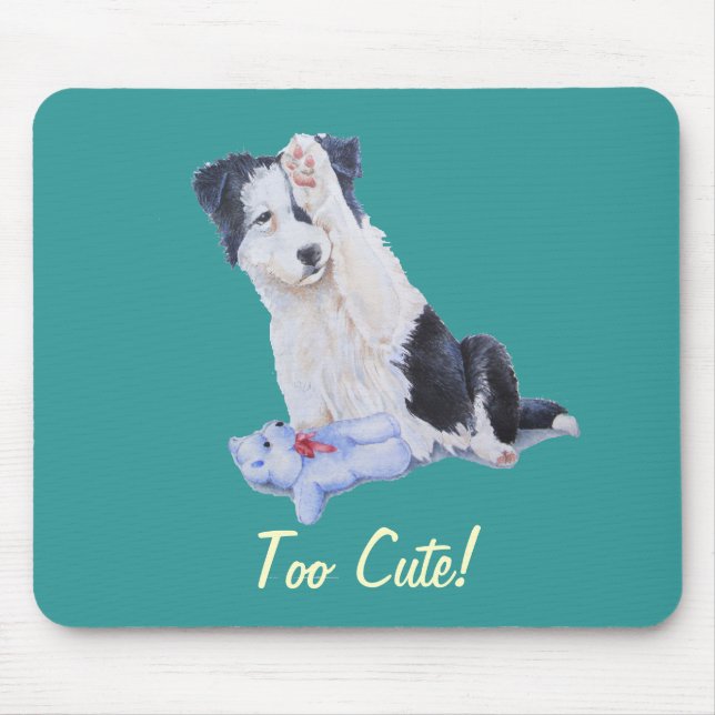 dog portrait painting of cute border collie puppy mouse pad (Front)