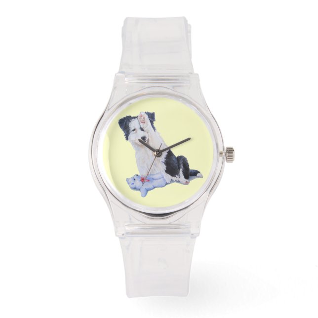 dog portrait painting of cute border collie puppy watch (Front)