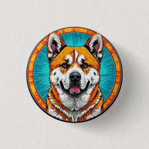 Dog Portrait with Mosaic-Inspired Background 1 Inch Round Button