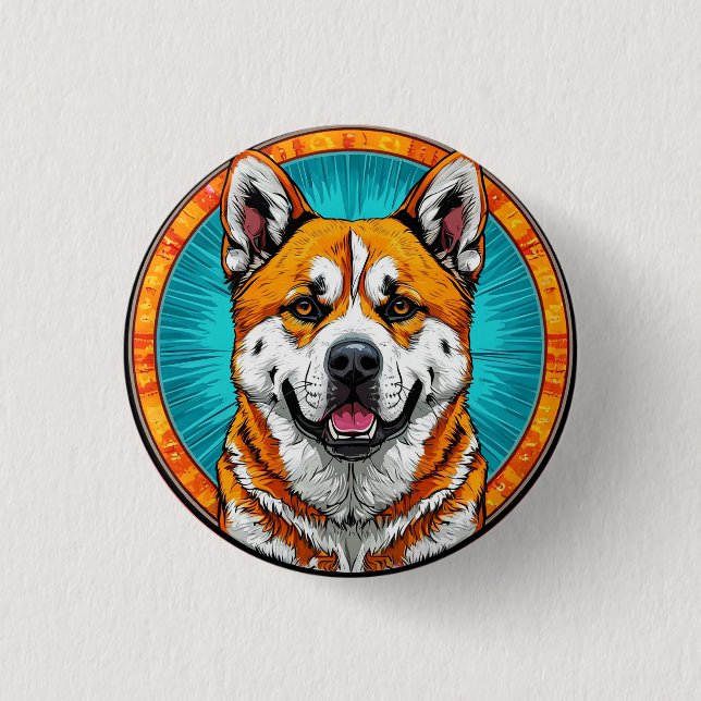 Dog Portrait with Mosaic-Inspired Background 1 Inch Round Button (Front)
