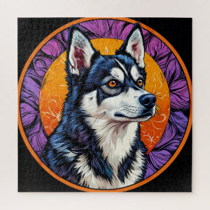 Dog Portrait with Mosaic-Inspired Background Jigsaw Puzzle