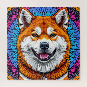 Dog Portrait with Mosaic-Inspired Background Jigsaw Puzzle