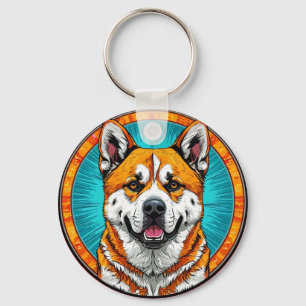 Dog Portrait with Mosaic-Inspired Background Keychain