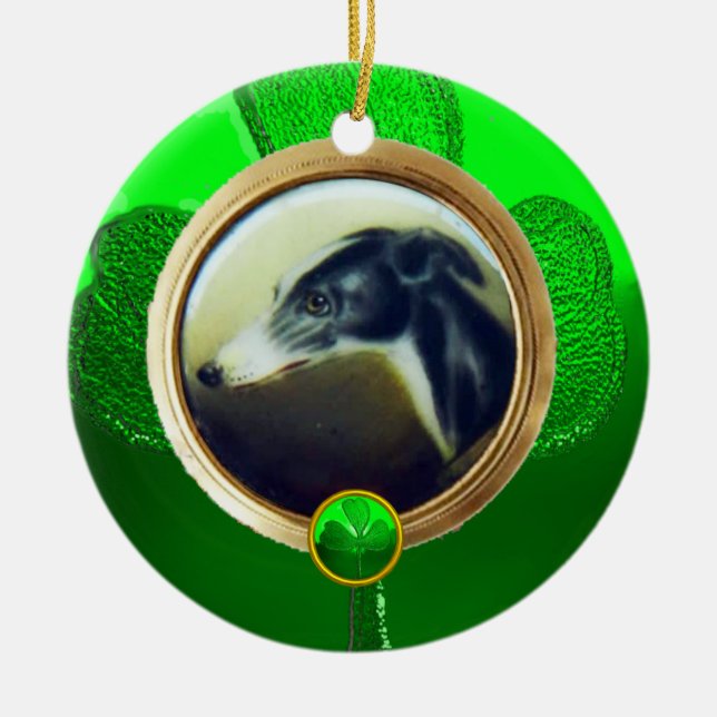 DOG PORTRAITS /Irish Greyhound Gold Photo Template Ceramic Ornament (Front)