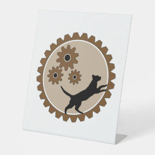 dog powered cage with wheels   pedestal sign