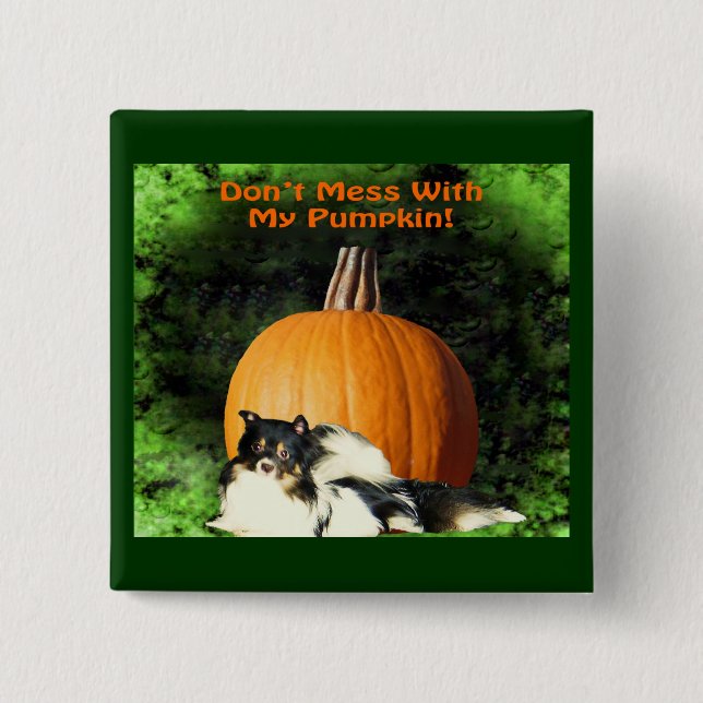 Dog Protecting Large Pumpkin Halloween 2 Inch Square Button (Front)