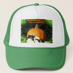Dog Protecting Large Pumpkin Trucker Hat