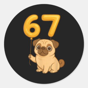 Dog Pug 67 Meme Six Seven Balloon Funny Gen Alpha  Classic Round Sticker