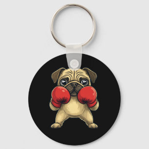 Dog Pug Dressed As A Boxer Funny Boxing  Keychain