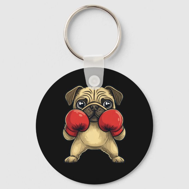 Dog Pug Dressed As A Boxer Funny Boxing  Keychain (Front)