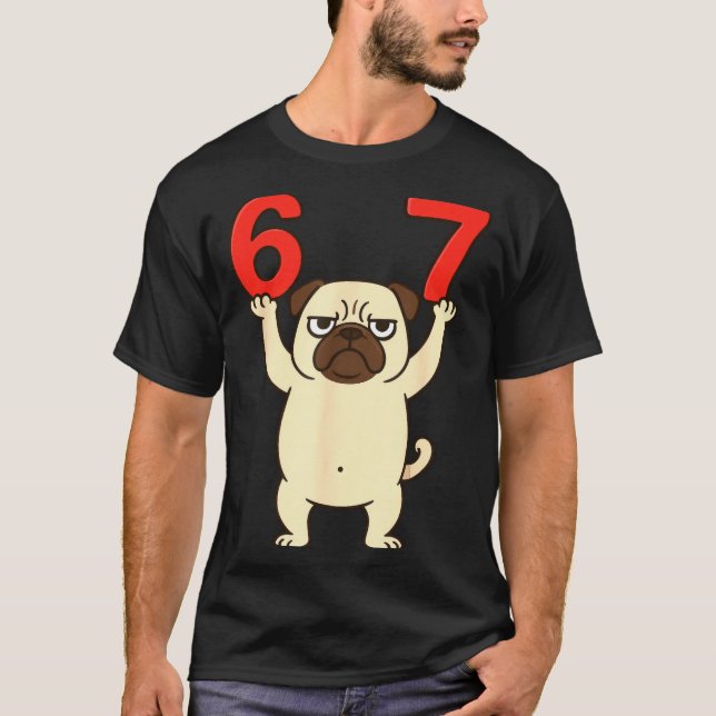 Dog Pug Funny 67 Meme Six Seven  T-Shirt (Front)