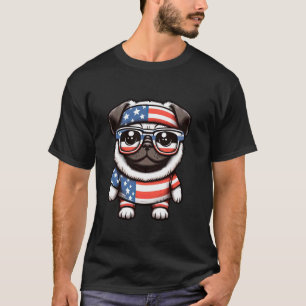 Dog Pug Lover American Day Kids Men Women 4th of J T-Shirt