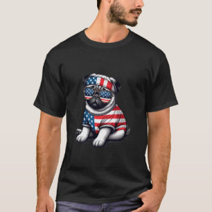 Dog Pug Lover American Day Men Women 4th of July T-Shirt