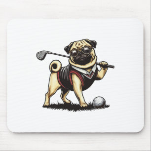 Dog Pug Playing Golf - Golfer  Mouse Pad
