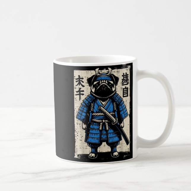 Dog Pug Samurai Funny Japanese Warrior Art Men Wom Coffee Mug (Right)