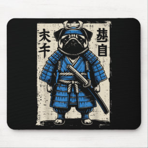Dog Pug Samurai Funny Japanese Warrior Art Men Wom Mouse Pad