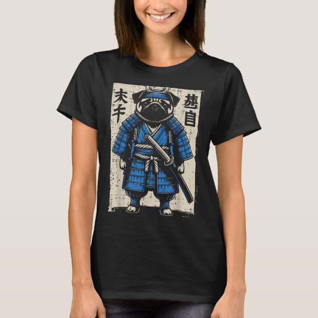 Dog Pug Samurai Funny Japanese Warrior Art Men Wom T-Shirt (Front)