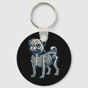 Dog Pug Skeleton Halloween Keychain