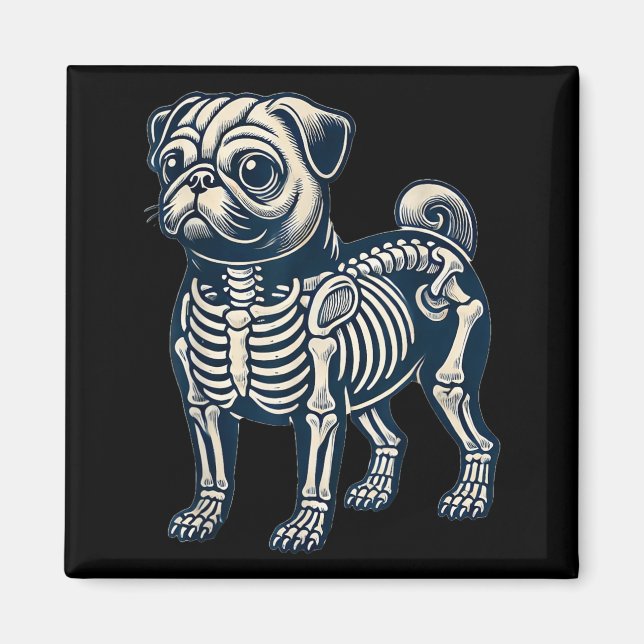 Dog Pug Skeleton Halloween Magnet (Front)