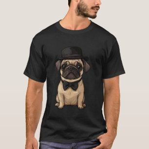 Dog Pug Wearing A Hat And Bowtie T-Shirt