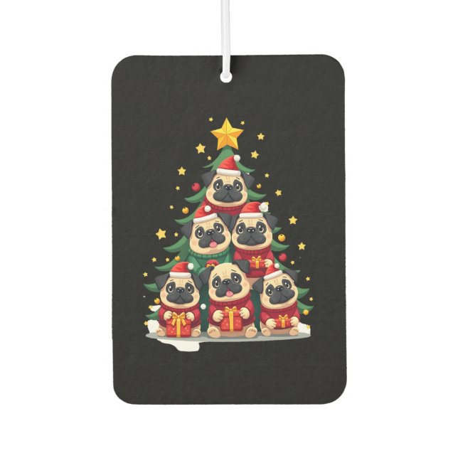 Dog Pugs Christmas Tree Cute Xmas (1) Air Freshener (Front)