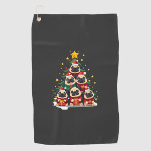 Dog Pugs Christmas Tree Cute Xmas (1) Golf Towel