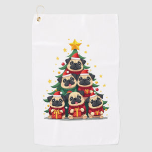 Dog Pugs Christmas Tree Cute Xmas (1) Golf Towel