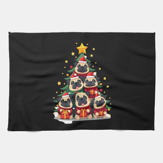 Dog Pugs Christmas Tree Cute Xmas (1) Kitchen Towel (Horizontal)