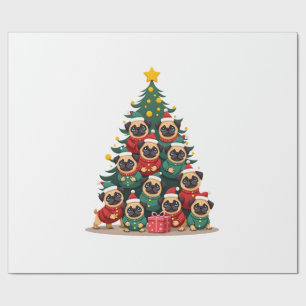 Dog Pugs Christmas Tree Cute Xmas (2) Wrapping Paper
