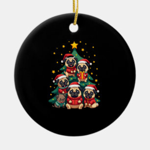 Dog Pugs Christmas Tree Cute Xmas (3) Ceramic Ornament