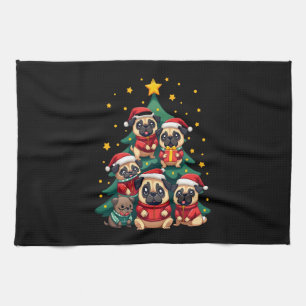 Dog Pugs Christmas Tree Cute Xmas (3) Kitchen Towel