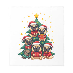 Dog Pugs Christmas Tree Cute Xmas (3) Notepad