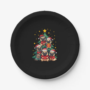 Dog Pugs Christmas Tree Cute Xmas (3) Paper Plate