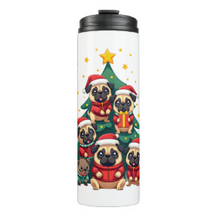 Dog Pugs Christmas Tree Cute Xmas (3) Thermal Tumbler