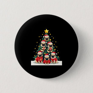 Dog Pugs Christmas Tree Cute Xmas (4) 2 Inch Round Button