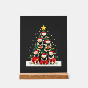 Dog Pugs Christmas Tree Cute Xmas (4) Acrylic Sign