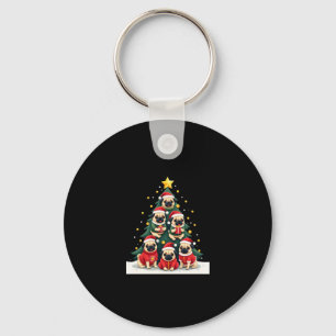 Dog Pugs Christmas Tree Cute Xmas (4) Keychain