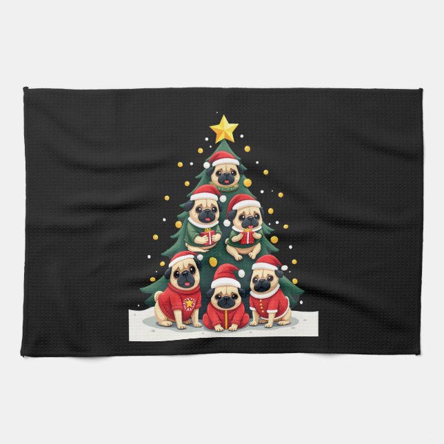 Dog Pugs Christmas Tree Cute Xmas (4) Kitchen Towel (Horizontal)