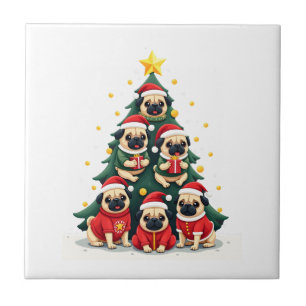 Dog Pugs Christmas Tree Cute Xmas (4) Tile