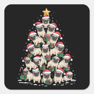 Dog Pugs Christmas Tree Cute Xmas Dogs Mom Square Sticker