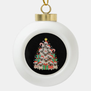 Dog Pugs Christmas Tree Xmas Dad Mom Family Ceramic Ball Christmas Ornament