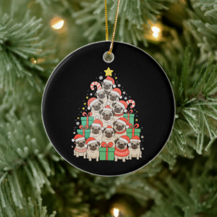 Dog Pugs Christmas Tree Xmas Dad Mom Family Ceramic Ornament