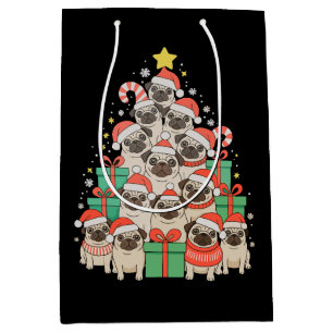 Dog Pugs Christmas Tree Xmas Dad Mom Family Medium Gift Bag