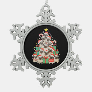 Dog Pugs Christmas Tree Xmas Dad Mom Family Snowflake Pewter Christmas Ornament