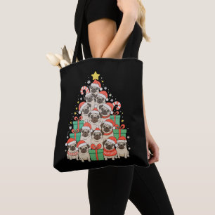 Dog Pugs Christmas Tree Xmas Dad Mom Family Tote Bag