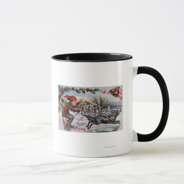 Dog Pulling Kid on Ice Skates Mug (Right)