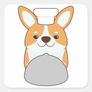 Dog puppy as Cook with Platter Square Sticker