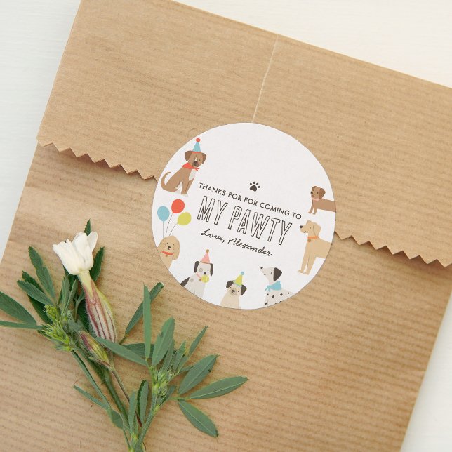Dog Puppy Birthday Party Classic Round Sticker (Creator Uploaded)