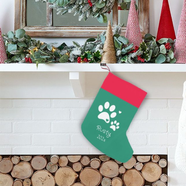 Dog Puppy cutsom Pet Christmas Modern Red & green Small Christmas Stocking (Creator Uploaded)