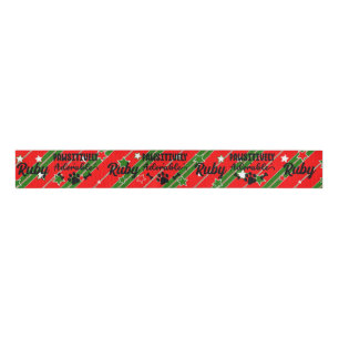 Dog Puppy Paw Adorable Add Name Christmas Ribbon Grosgrain Ribbon